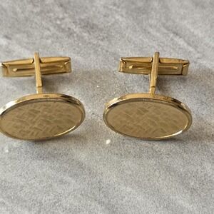Vintage Oval Cufflinks Brushed Gold Tone
